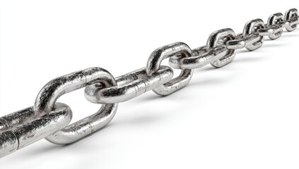 Obraz premium A close-up of a metallic chain lying diagonally on a white background