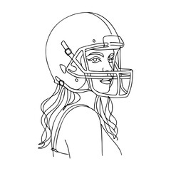 Logo fútbol americano femenino. Icono con cabeza de chica joven con casco de fútbol americano © teracreonte