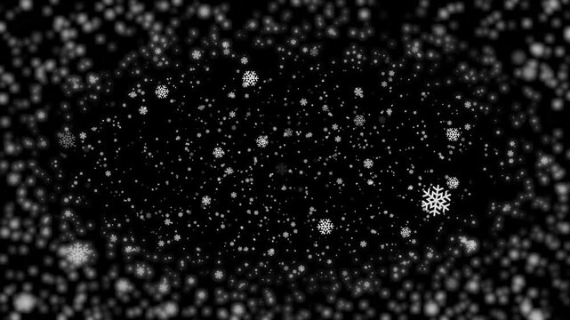 Falling Snowflakes animation on Black Background good for video overlay winter holiday