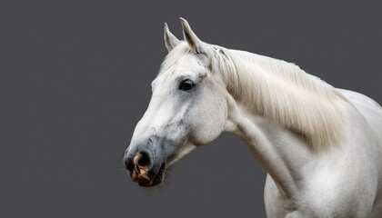 White Horse Stallion Isolated On The Gray Background