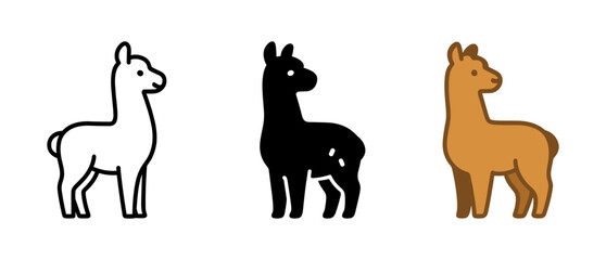 Fototapeta premium Llama silhouette and outline set in various styles