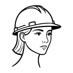 Dibujo sencillo con líneas de la cabeza de una mujer con casco de construcción © teracreonte