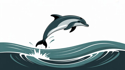 Fototapeta premium Dolphin jumping out of ocean waves with splash playful aquatic mammal in sea