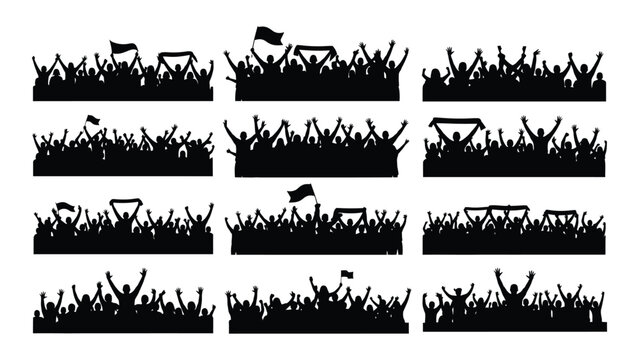 A collection of nine black and white grass silhouettes with various objects scattered throughout the blades of grass on a plain white background