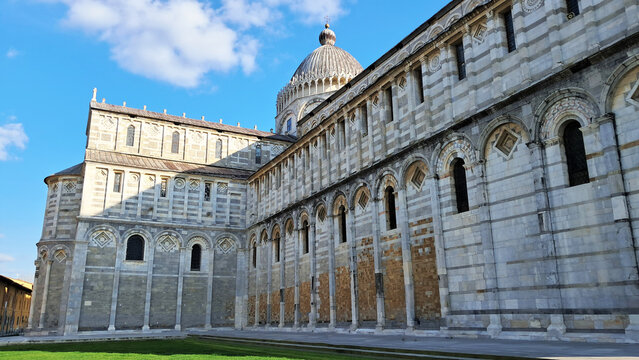 Pisa. Italy,Piazza dei Miracoli, listed among the UNESCO World Heritage Sites since 1987, is where you can admire the four monuments that form the centre of the city's religious life, called miracles 