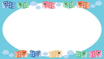 かわいい鯉のぼりのフレーム 上下配置の横長ベクター枠素材 こどもの日・端午の節句（16:9・背景透過）