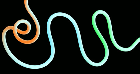 Obraz premium Dynamic Colorful Doodle Style Background with Curved Wave Gradient Lines and 3D Rainbow Ribbons.