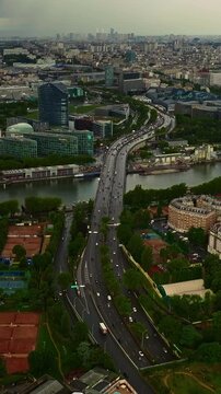 Paris, France - 25.07.2025: Panoramic view of Paris. Aerial view of stadiums Le Parc des Princes and Stade Jean-Bouin in Paris