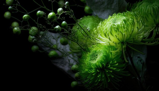 Una composici&oacute;n floral minimalista en tonos verdes, resaltando la textura y la delicadeza de la naturaleza.