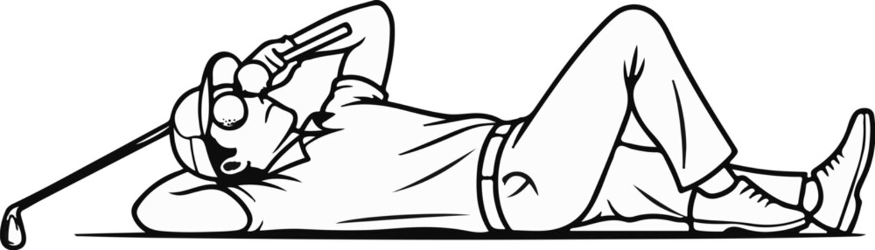 Golfer relaxing on back with club and ball