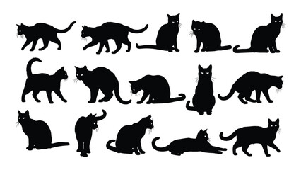 Collection of feline silhouettes in various poses and orientations © MDRaisul