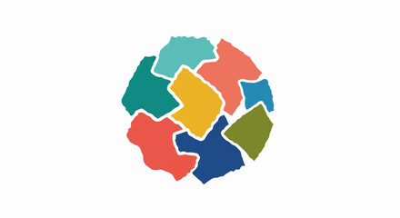 Fototapeta premium Abstract circular mosaic of irregular, brightly colored shapes on white background