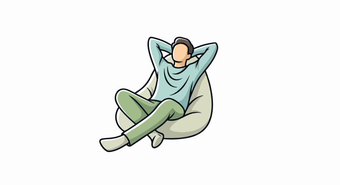 Person relaxes comfortably in a beanbag chair, hands behind head
