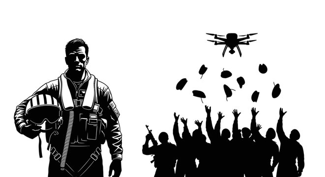 Pilot and Drone Delivering Supplies to Soldiers