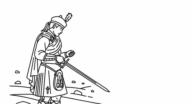 Scottish Highlander Warrior in Kilt and Sporran with Sword, Traditional Attire, Historical Costume