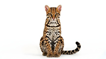 Fototapeta premium A beautiful wild cat sitting on a plain white background