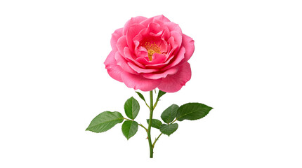 Fototapeta premium Rosa rosa en plena floración aislada sobre fondo Transparente con iluminación de estudio. Imagen delicada y elegante que simboliza amor, ternura y belleza natural. PNG