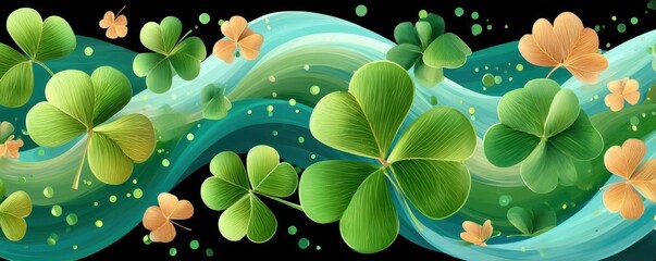 Obraz premium St. Patrick's Day shamrocks floating on green waves for festive luck and spring celebration