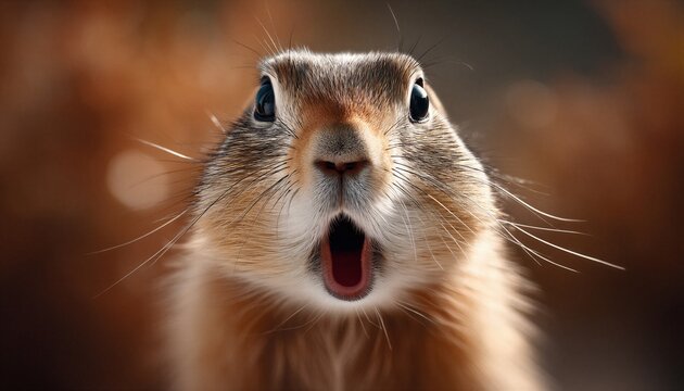 Primer&iacute;simo plano de una ardilla de tierra con expresi&oacute;n de asombro.