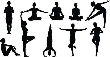 Yoga poses silhouette illustrations