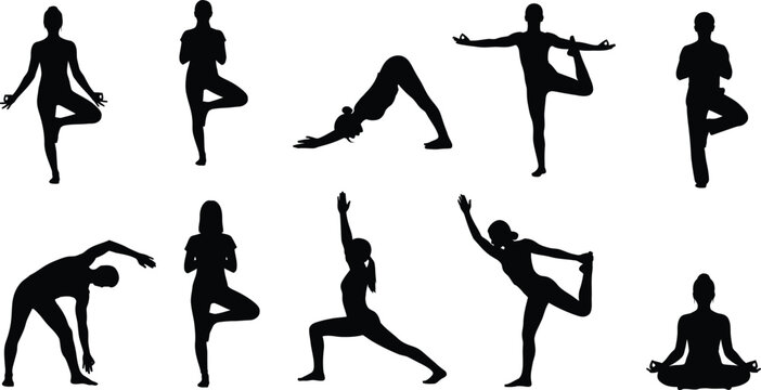 Yoga poses silhouette collection