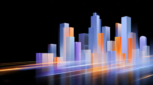 2.5D blue-purple city skyscraper illustration