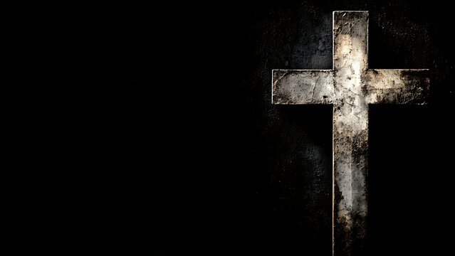 Faith cross on black background, symbol of Christianity and spirituality