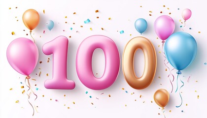 Vibrant 100th Anniversary Celebration with Balloons, Confetti, and Festive Birthday Theme Art