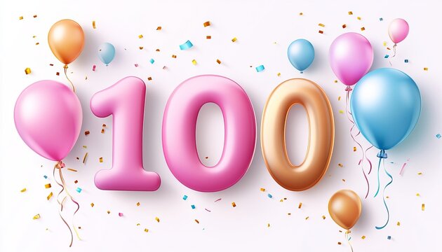 Vibrant 100th Anniversary Celebration with Balloons, Confetti, and Festive Birthday Theme Art