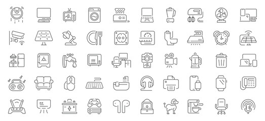 Fototapeta premium Household appliance icons set. editable line icons, flat, kitchen and home devices