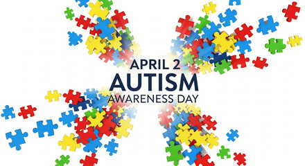 Fototapeta premium Autism Awareness Day, April 2nd, colorful puzzle pieces exploding
