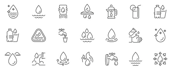 Water and aqua icons set. editable line icons, outline, hydration and fluids © Jocelyn_Flores