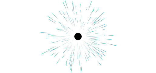 PNG image of A mesmerizing abstract black circle acting as a central focal point, from which numerous energetic blue and green light streaks dramatically radiate outwards, suggesting a dynamic speed b © RifahTasnia