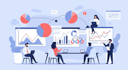 Business people analyzing data charts graphs.