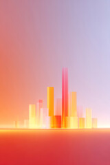 Fototapeta premium Minimalist illuminated city skyscraper skyline illustration on a red background
