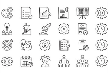 Fototapeta premium Strategy and Planning Line Icons for Project Management Interfaces