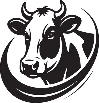 Black and white stylized cow head with circular swoosh cattle livestock