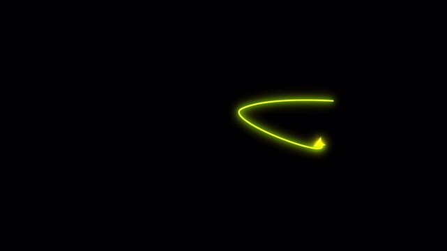 Yellow glowing arrow line animation showing movement and direction on black background 4K video