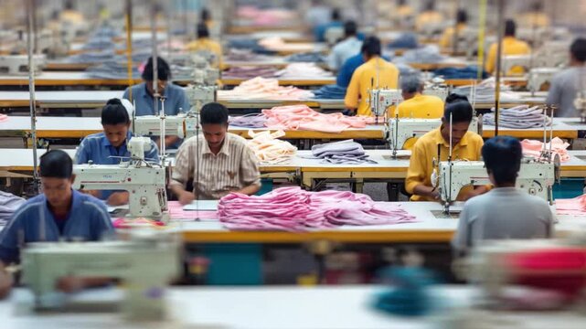 The Factory Floor: Witness the industrious spirit of workers as they meticulously sew garments, each stitch contributing to the rhythmic hum of an efficient manufacturing process.
