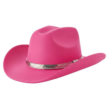 Vibrant pink cowboy hat with silver band isolated on transparent background