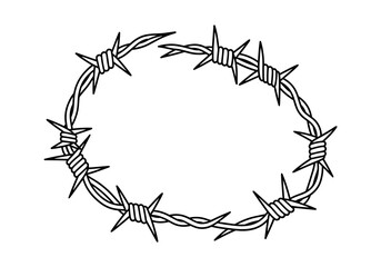 Obraz premium Barbed Wire Oval Frame Drawing Illustration.