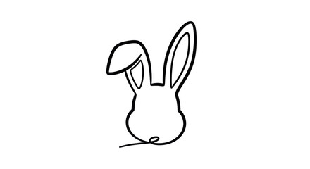 Fototapeta premium Stylized minimalist black continuous line art illustration of an easter rabbit head and ears silhouette, isolated on a transparent background with vast copy space, 16:9 widescreen format. Concept for