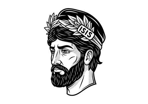 Bearded man with laurel wreath and ISIS band.
