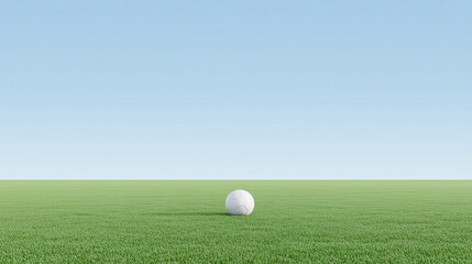 A pristine soccer ball on vibrant green grass under a clear blue sky, symbolizing sports and outdoor activities.