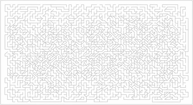 Complex rectangular maze puzzle with intricate grey lines on a white background, a challenging brain teaser or problem