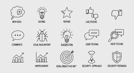 Fototapeta premium Collection of user interface icons for feedback and analytics.