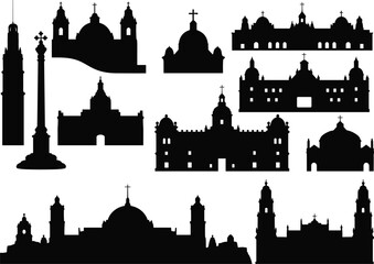 Obraz premium Church silhouette collection, cathedral domes, religious architecture, historic monuments, ornate towers, cultural heritage, spiritual landmarks, architectural diversity, history, tradition
