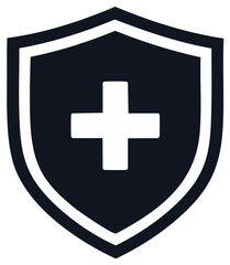 Obraz premium Dark Shield with White Cross Symbol for Healthcare and Protection