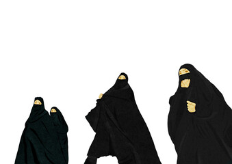 Ilustracja cztery kobiety w burkach na białym tle. © Monika