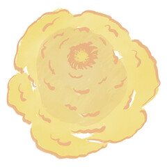 A hand-painted digital watercolor of a single rose blossom with soft textures and yellow tones. Perfect for logo design, stickers, and botanical patterns